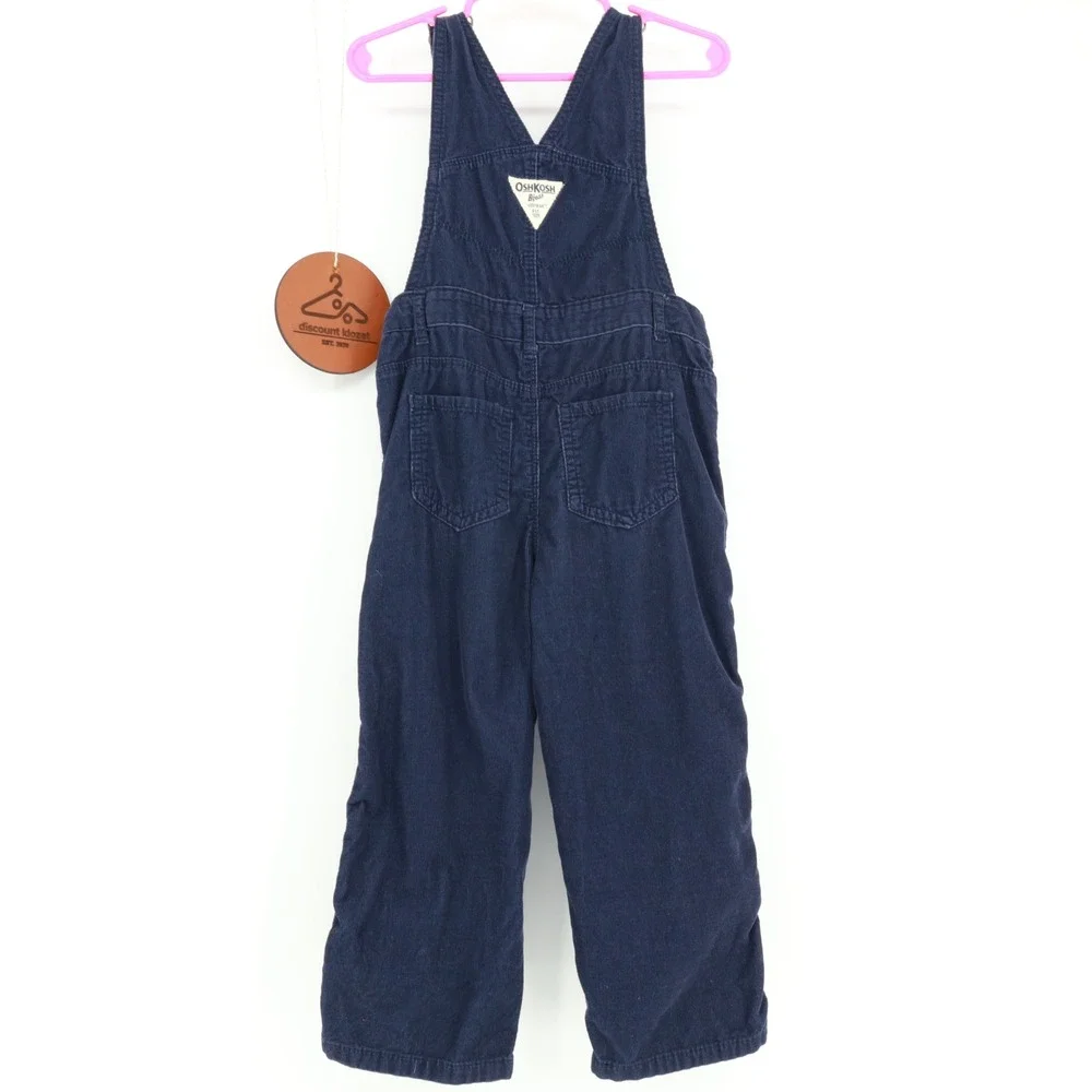 OshKosh Bgosh Toddler Navy Blue Corduroy‎ Vestbak Overalls Size 3T Flower Accent